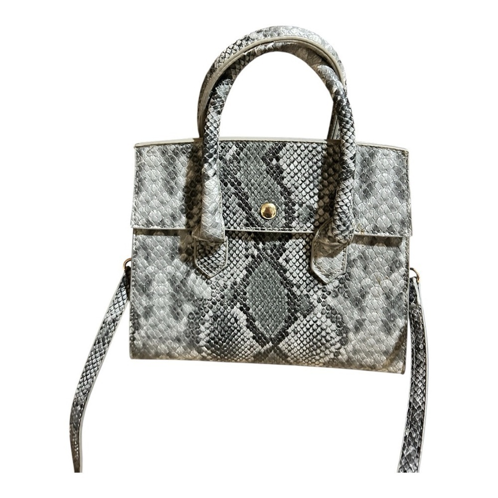 Gray Structured Satchel with Snakeskin Texture